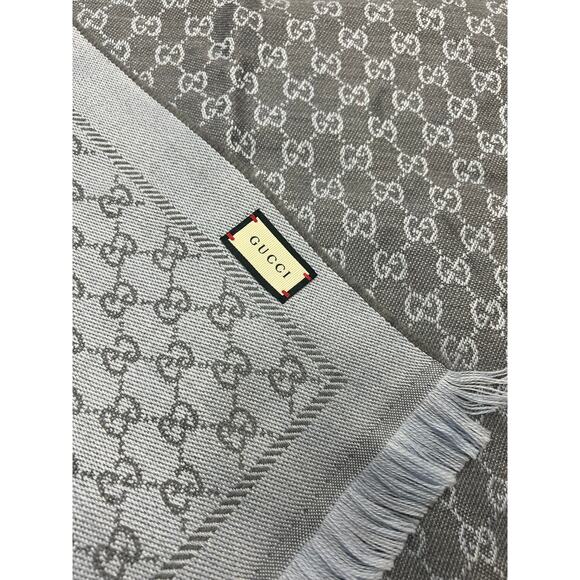 Gucci Stencil Monogram GG Logo 2 Tone Scarf Square blue 48x180 - Picture 8 of 8